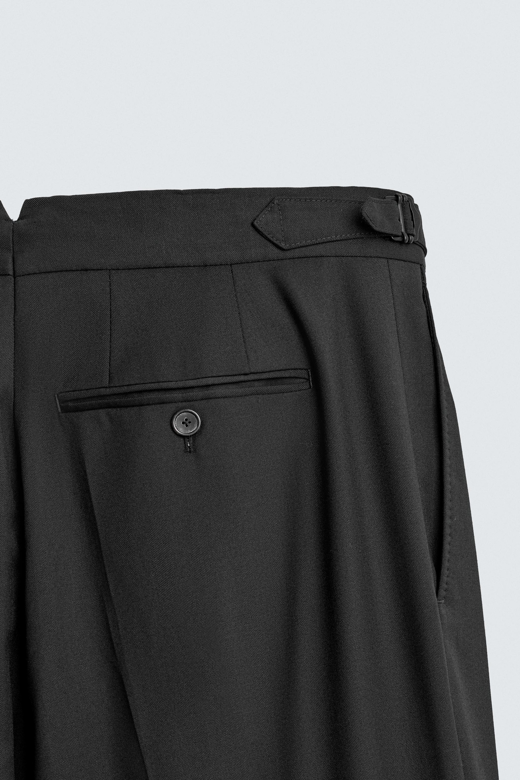 100% WOOL PLEATED SUIT PANTS